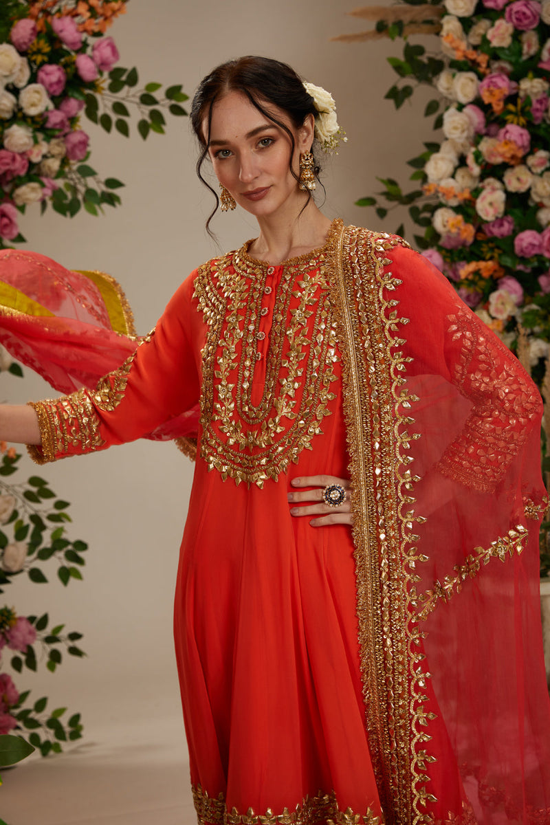 Orange Anarkali With Salwat And Dupatta