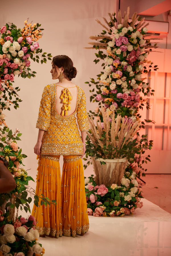 Yellow Kurta With Garara And Georgette Dupatta