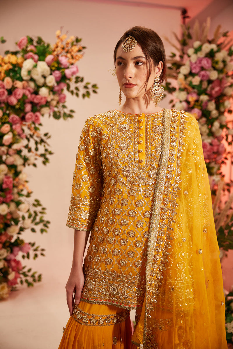 Yellow Kurta With Garara And Georgette Dupatta