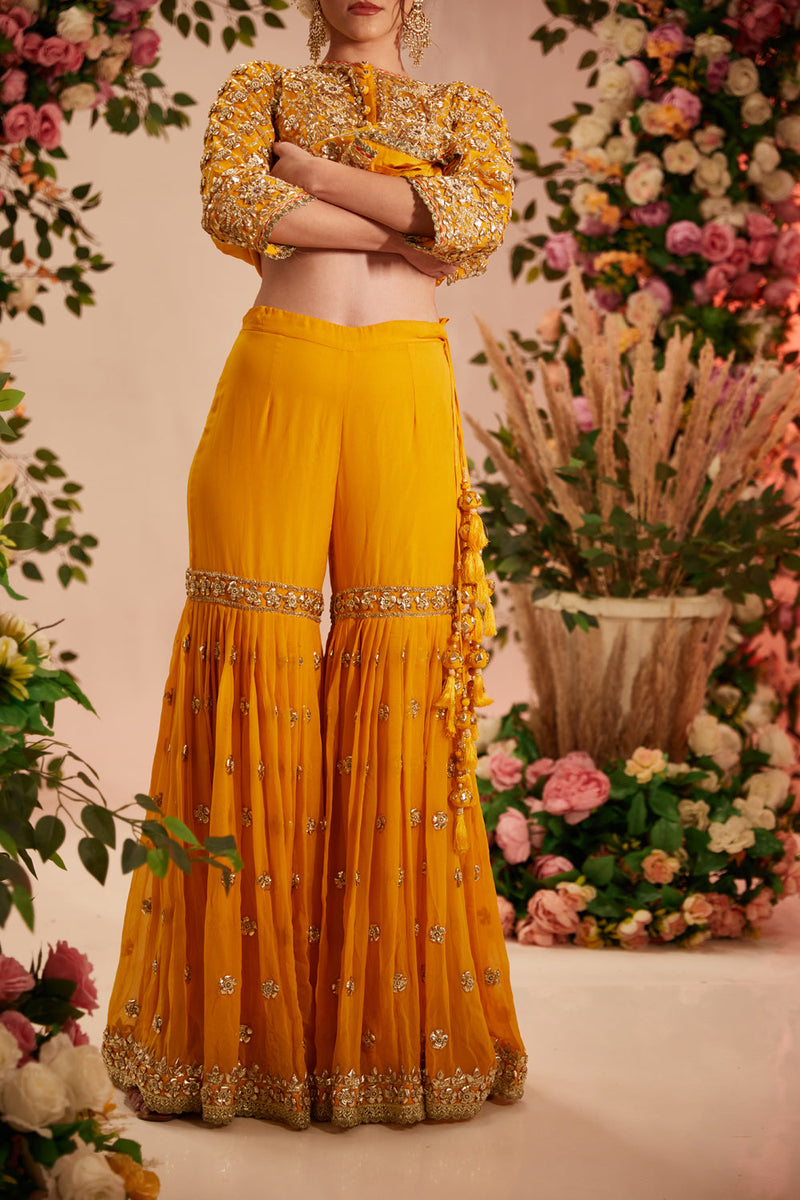 Yellow Kurta With Garara And Georgette Dupatta