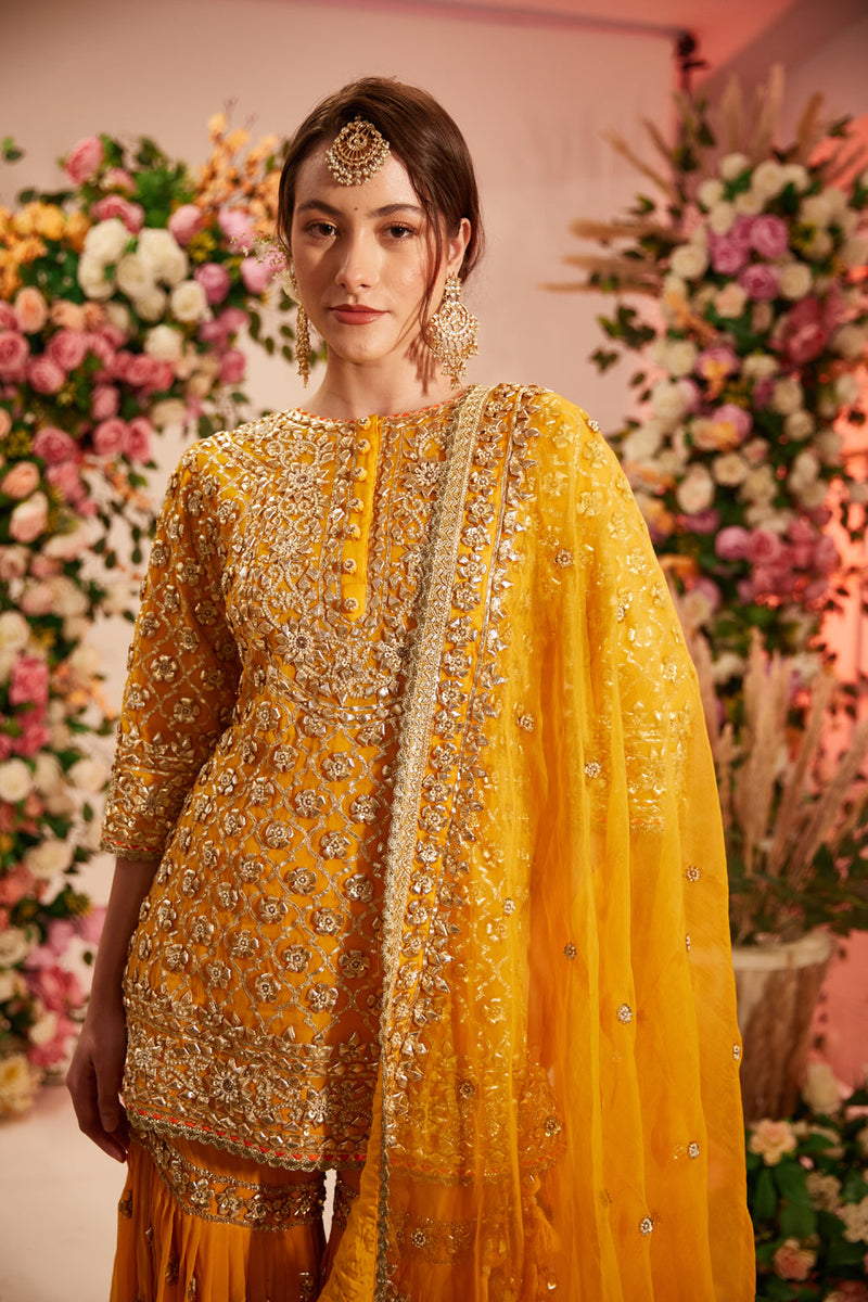 Yellow Kurta With Garara And Georgette Dupatta