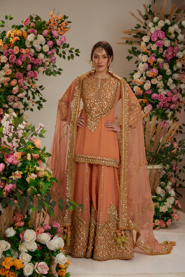 Peach Kurta With Sharara And Dupatta