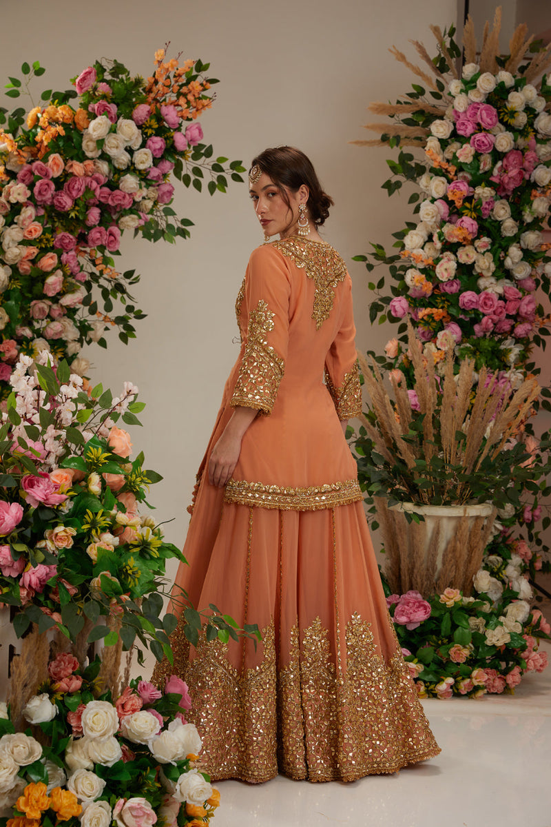 Peach Kurta With Sharara And Dupatta