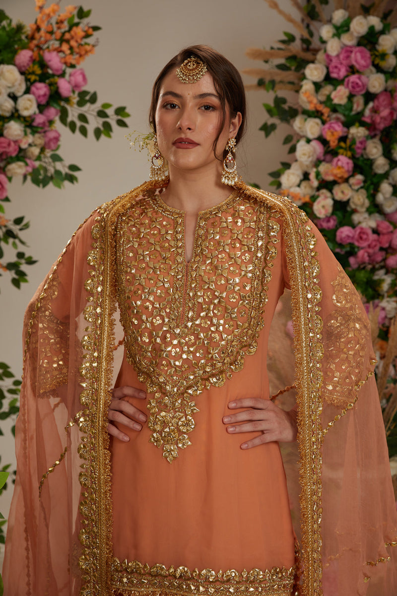 Peach Kurta With Sharara And Dupatta