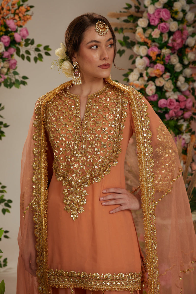 Peach Kurta With Sharara And Dupatta