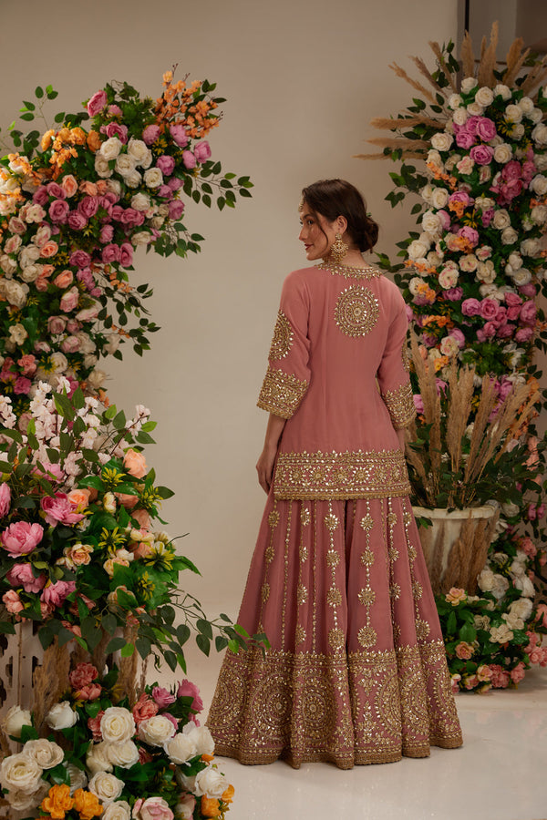 Mauve Kurta With Sharara And Organza Dupatta