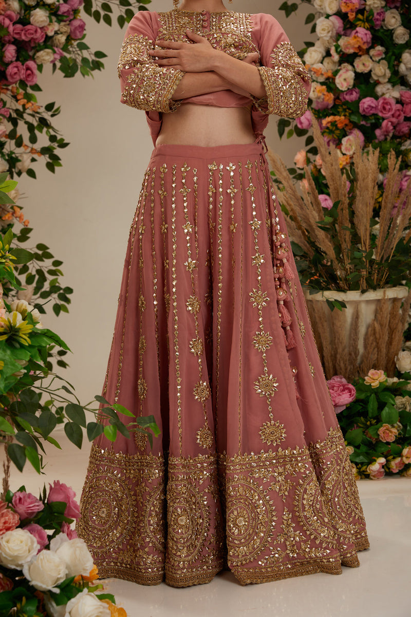 Mauve Kurta With Sharara And Organza Dupatta