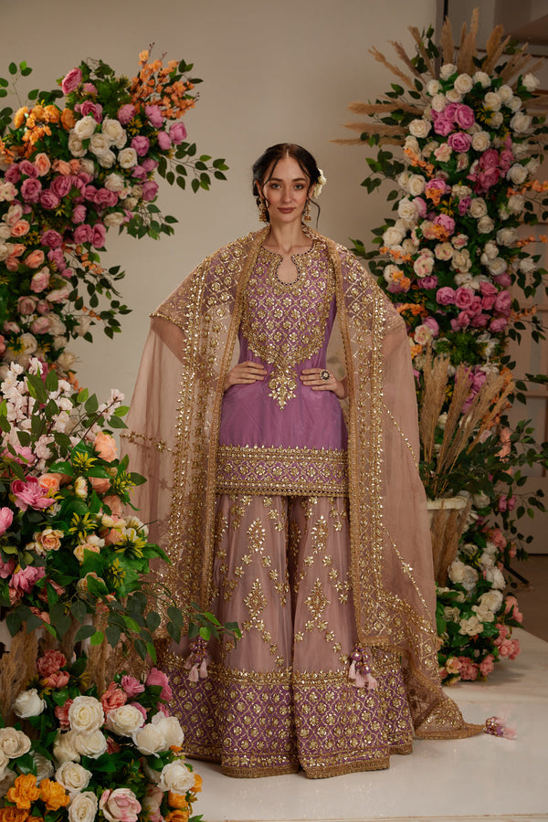 Lavender Kurta With Sharara And Dupatta