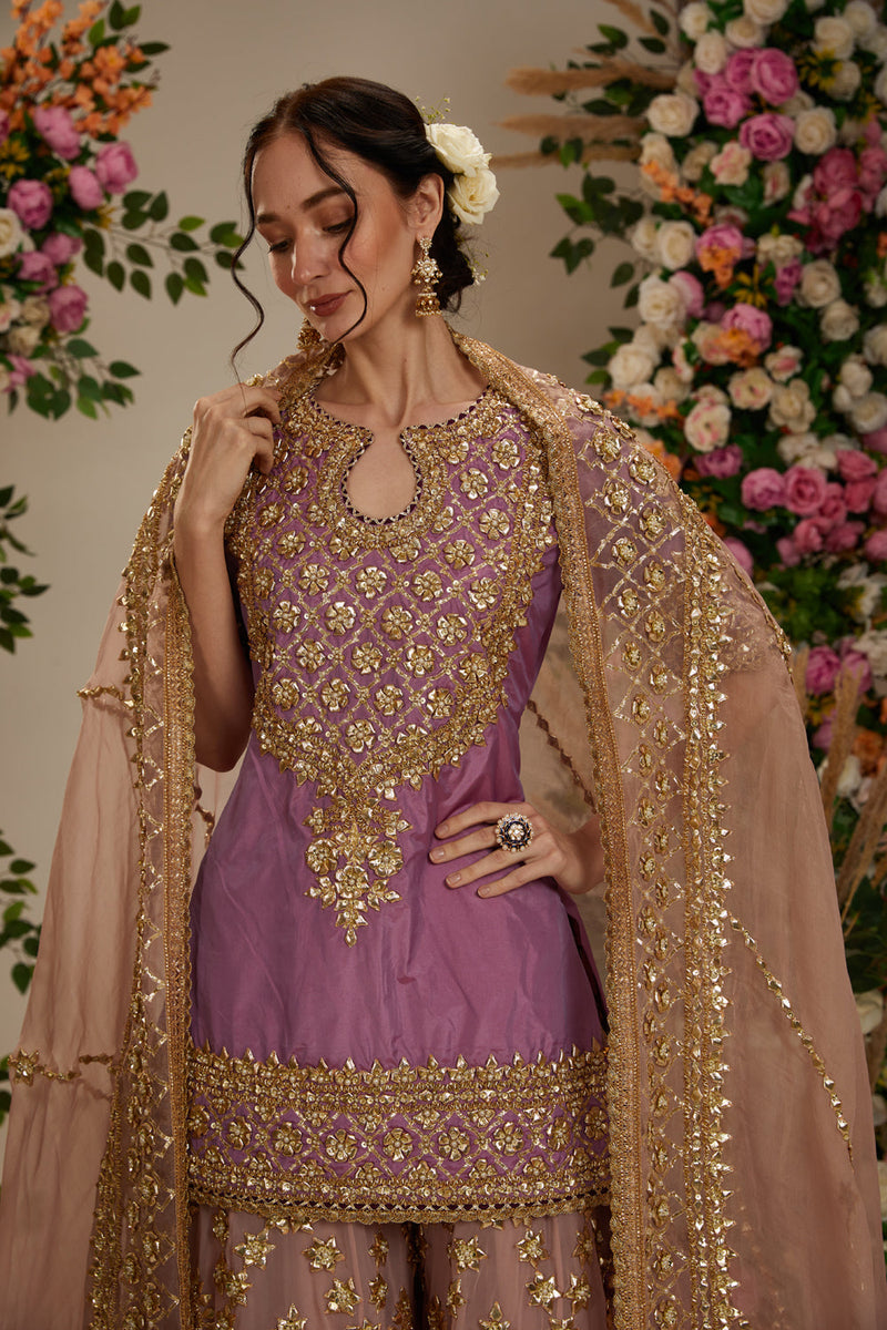 Lavender Kurta With Sharara And Dupatta