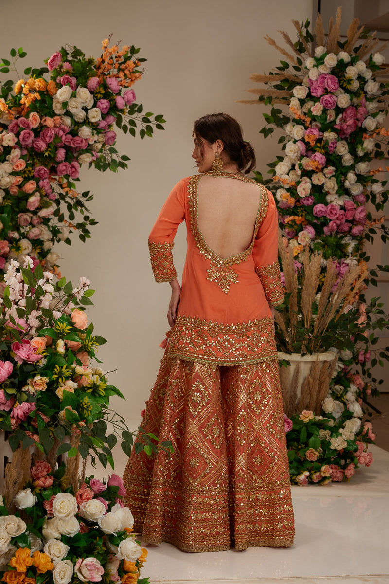 Peach Kurta With Sharara And Dupatta