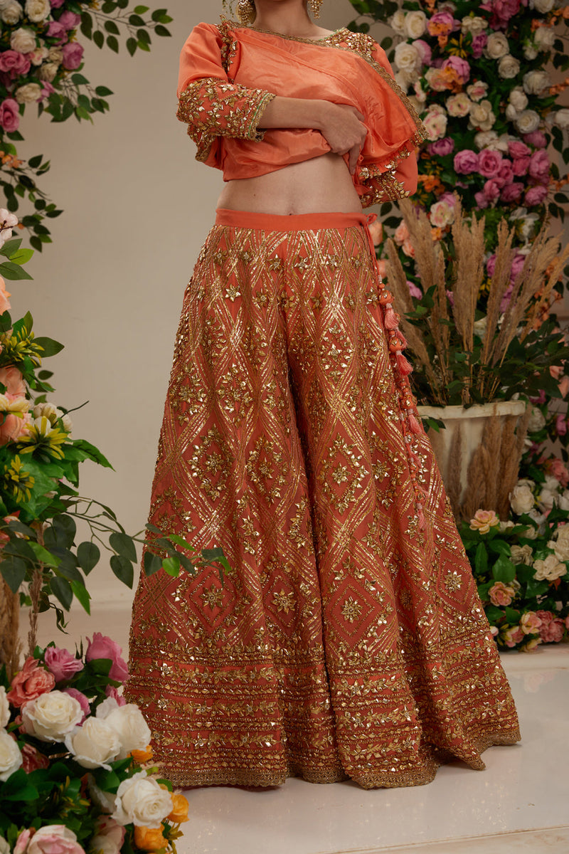 Peach Kurta With Sharara And Dupatta