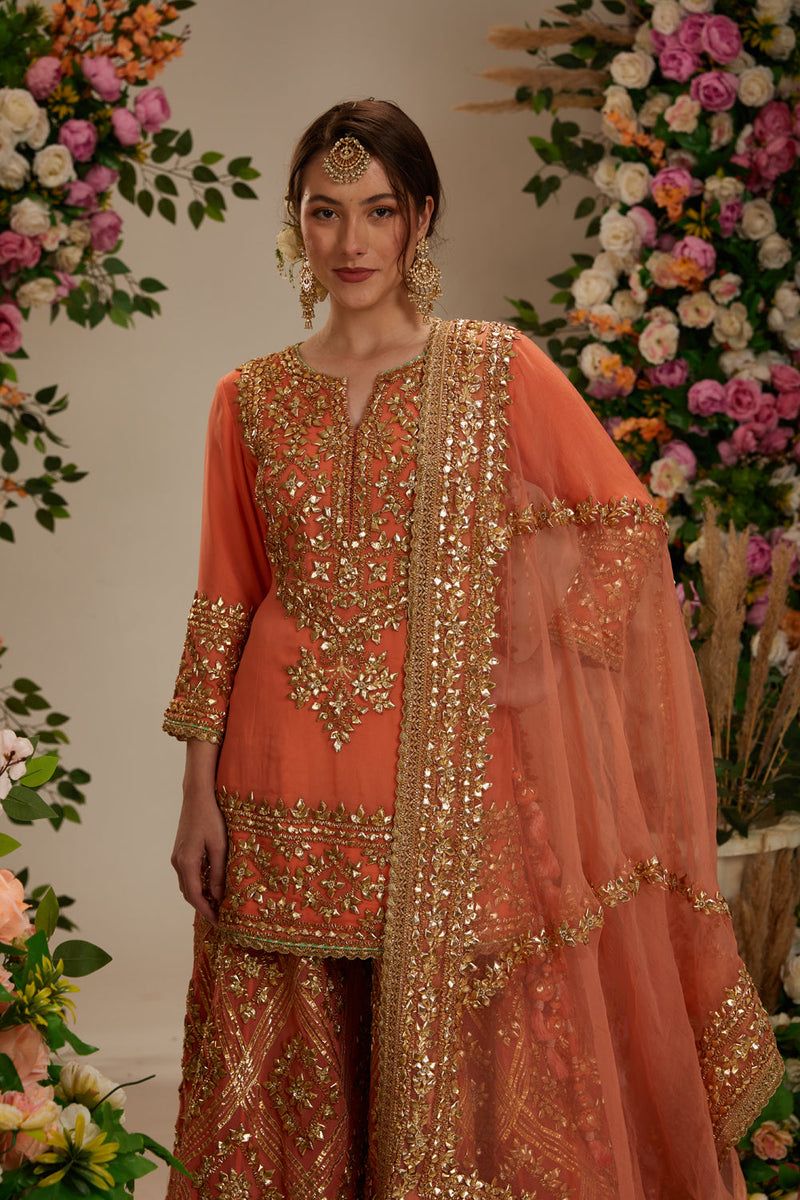 Peach Kurta With Sharara And Dupatta