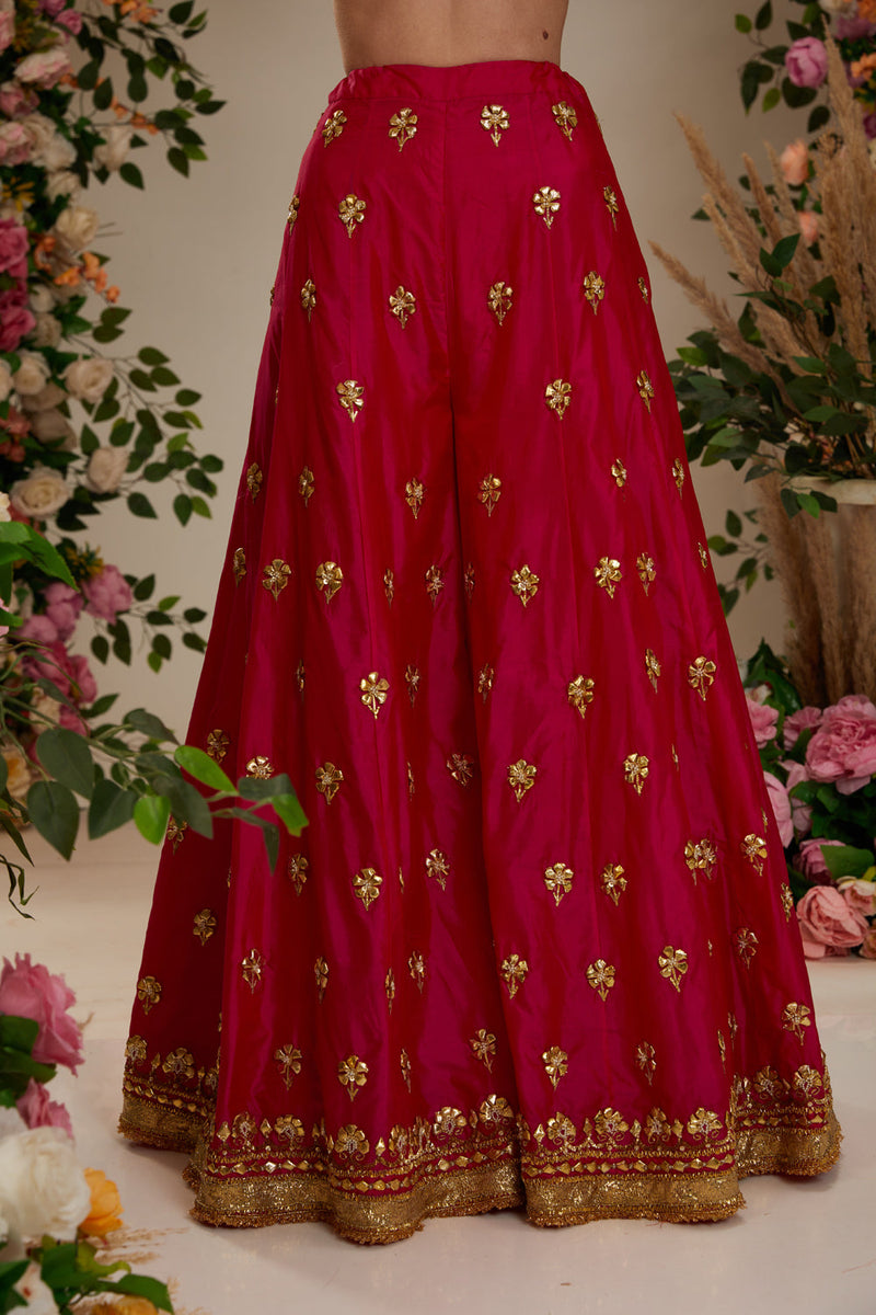 Hot Pink Kurta With Sharara And Organza Dupatta