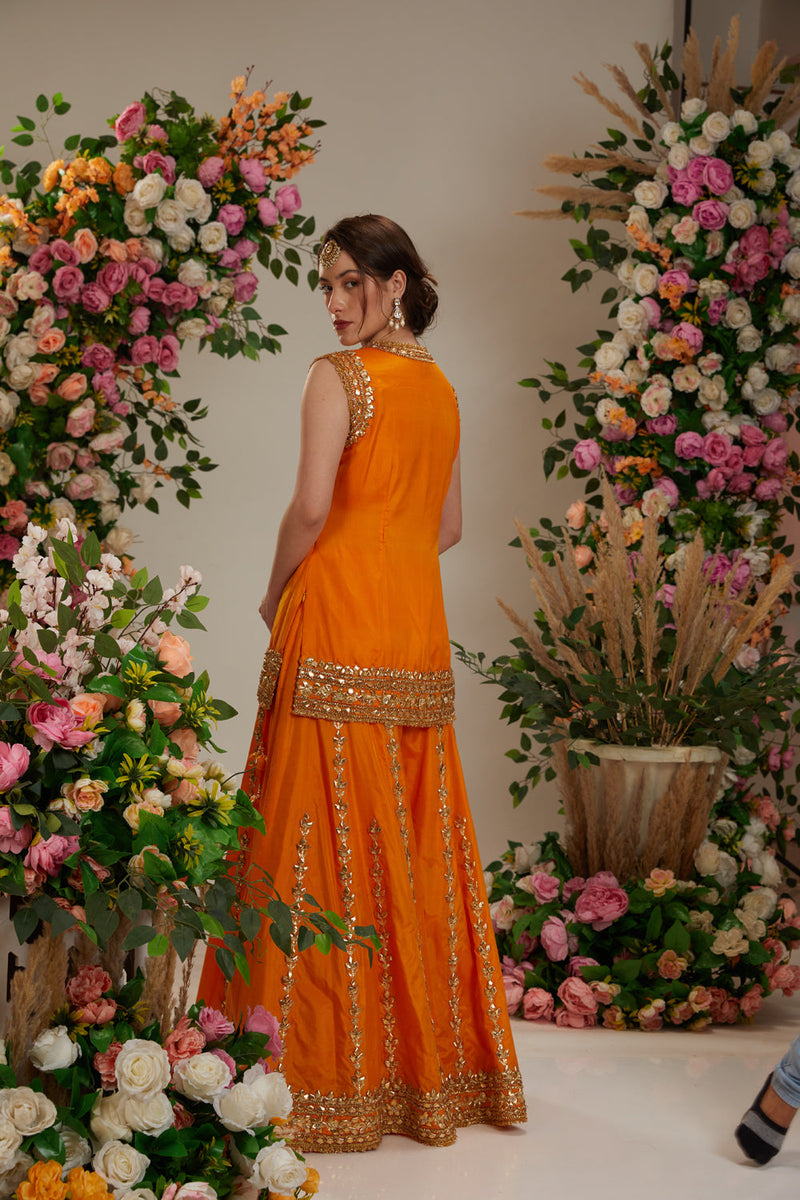 Orange Short Kurti With Sharara And Dupatta