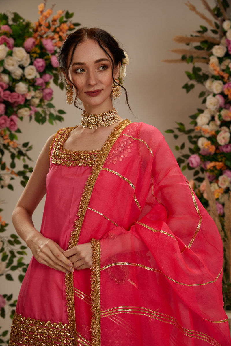 Pink Kurta With Grarara And  Dupatta