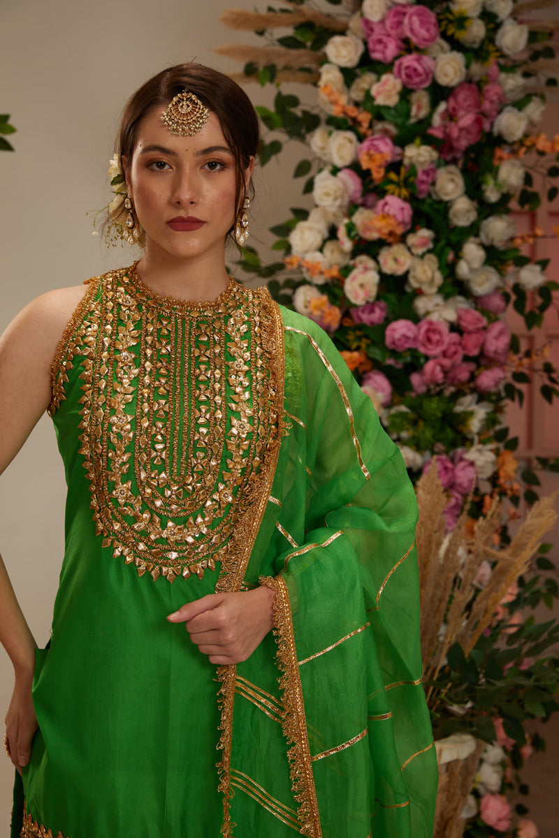 Green Kurta With Garara And Dupatta