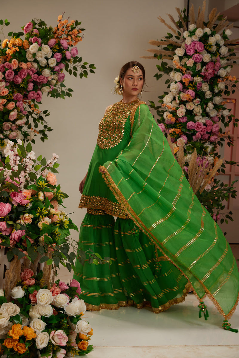 Green Kurta With Garara And Dupatta