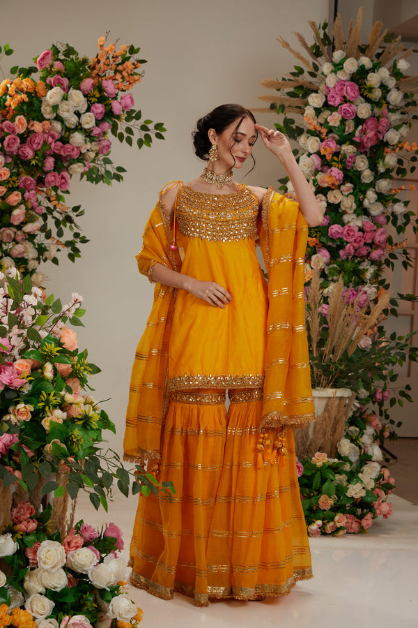 Yellow Kurta With Garara And Dupatta