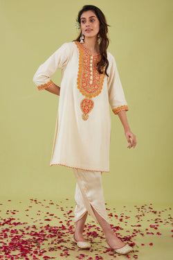 White Short Kurta With Pants