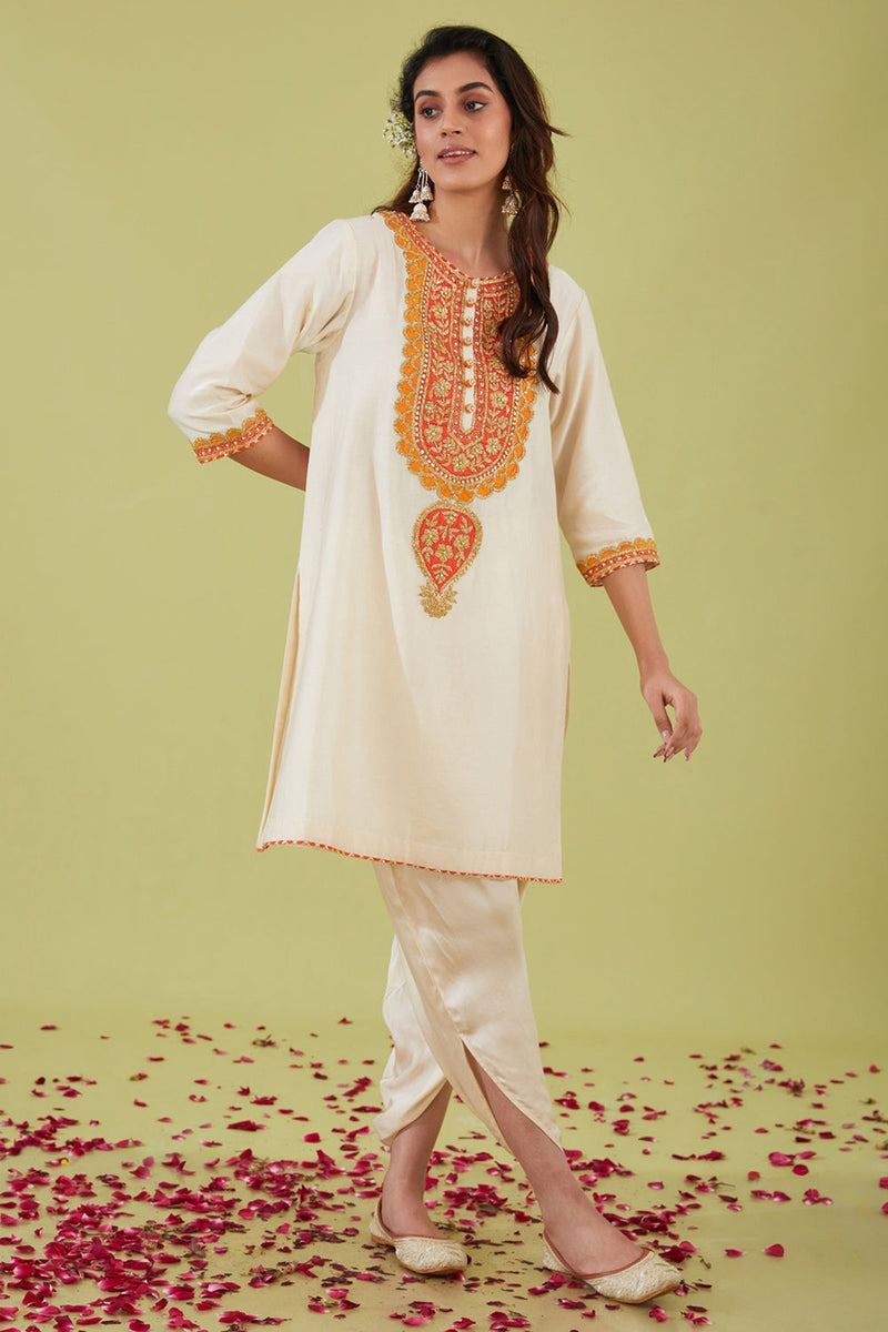 White Short Kurta With Pants