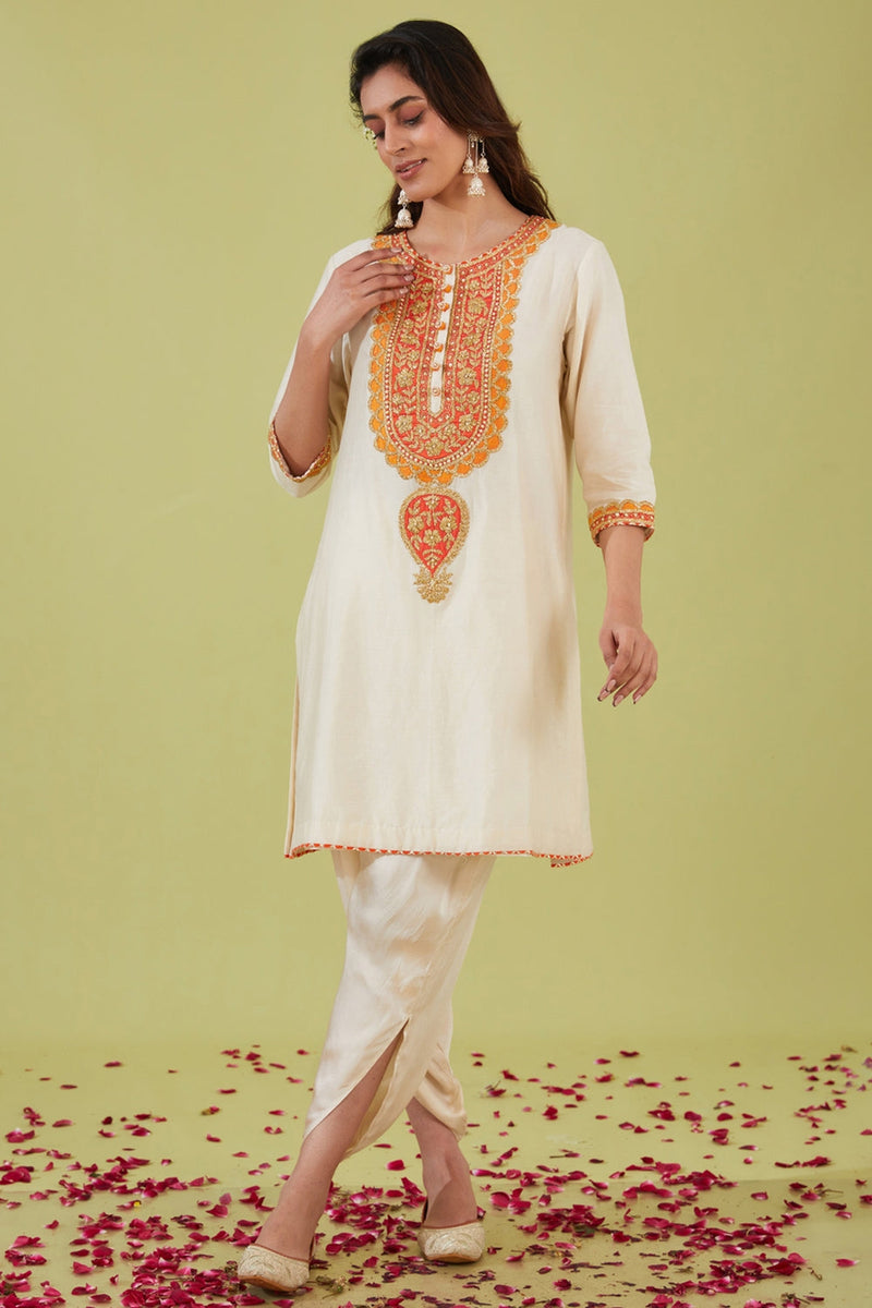 White Short Kurta With Pants