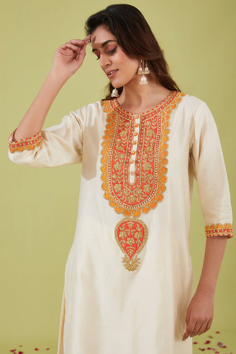 White Short Kurta With Pants