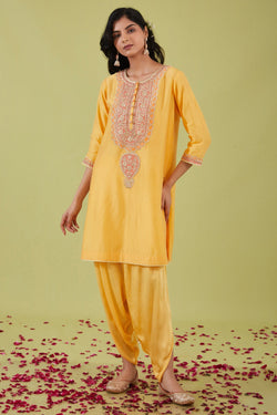 Yellow Short Kurta With Pants