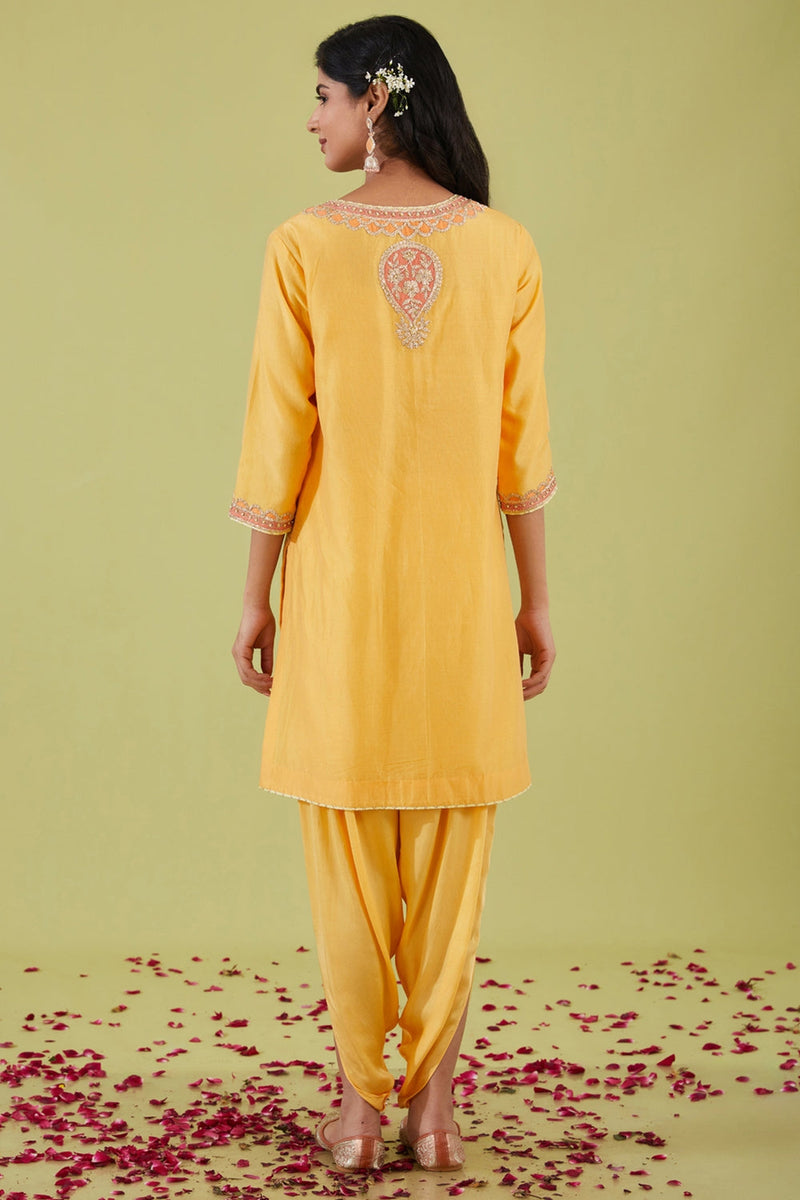 Yellow Short Kurta With Pants