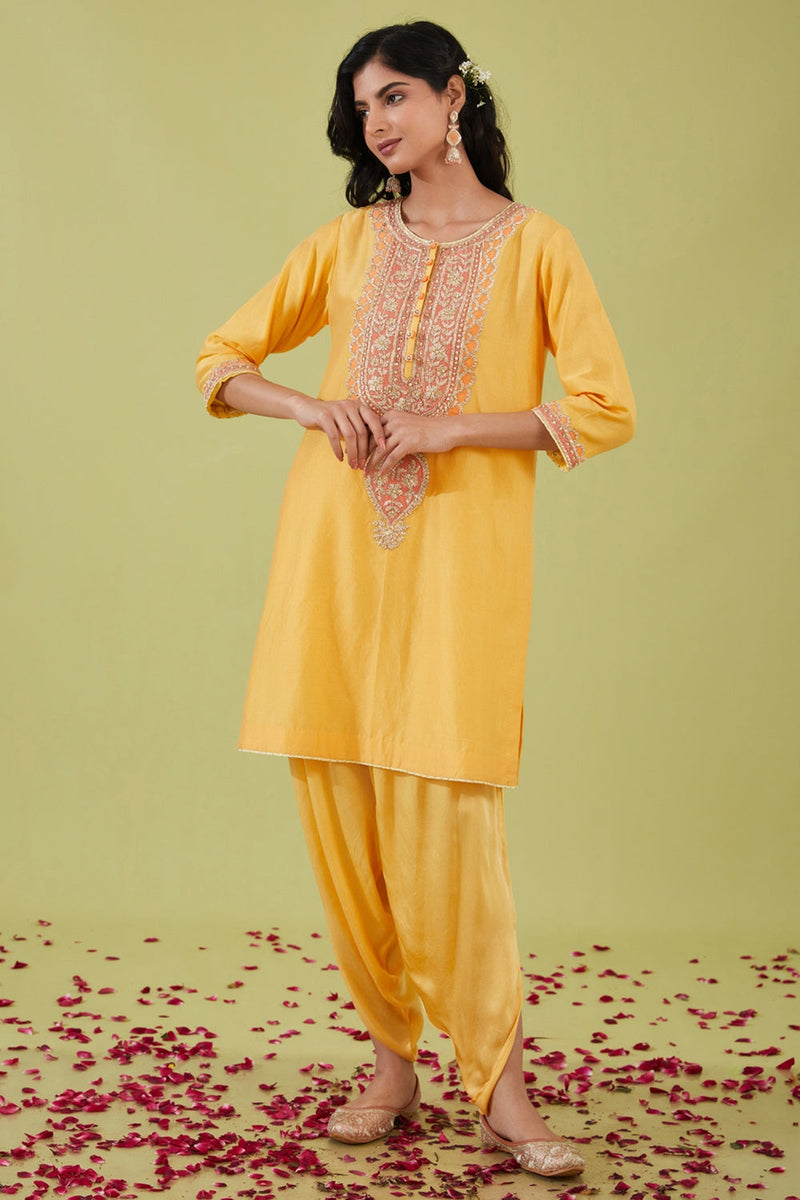 Yellow Short Kurta With Pants