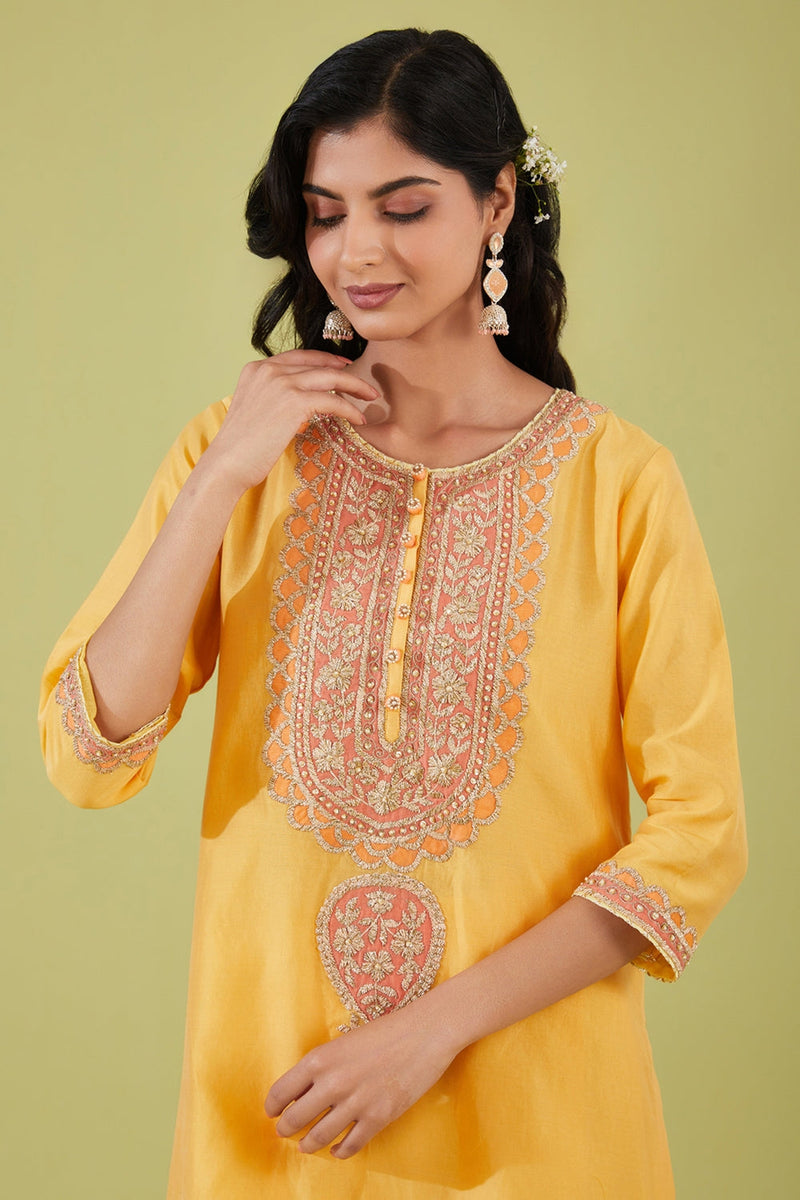 Yellow Short Kurta With Pants