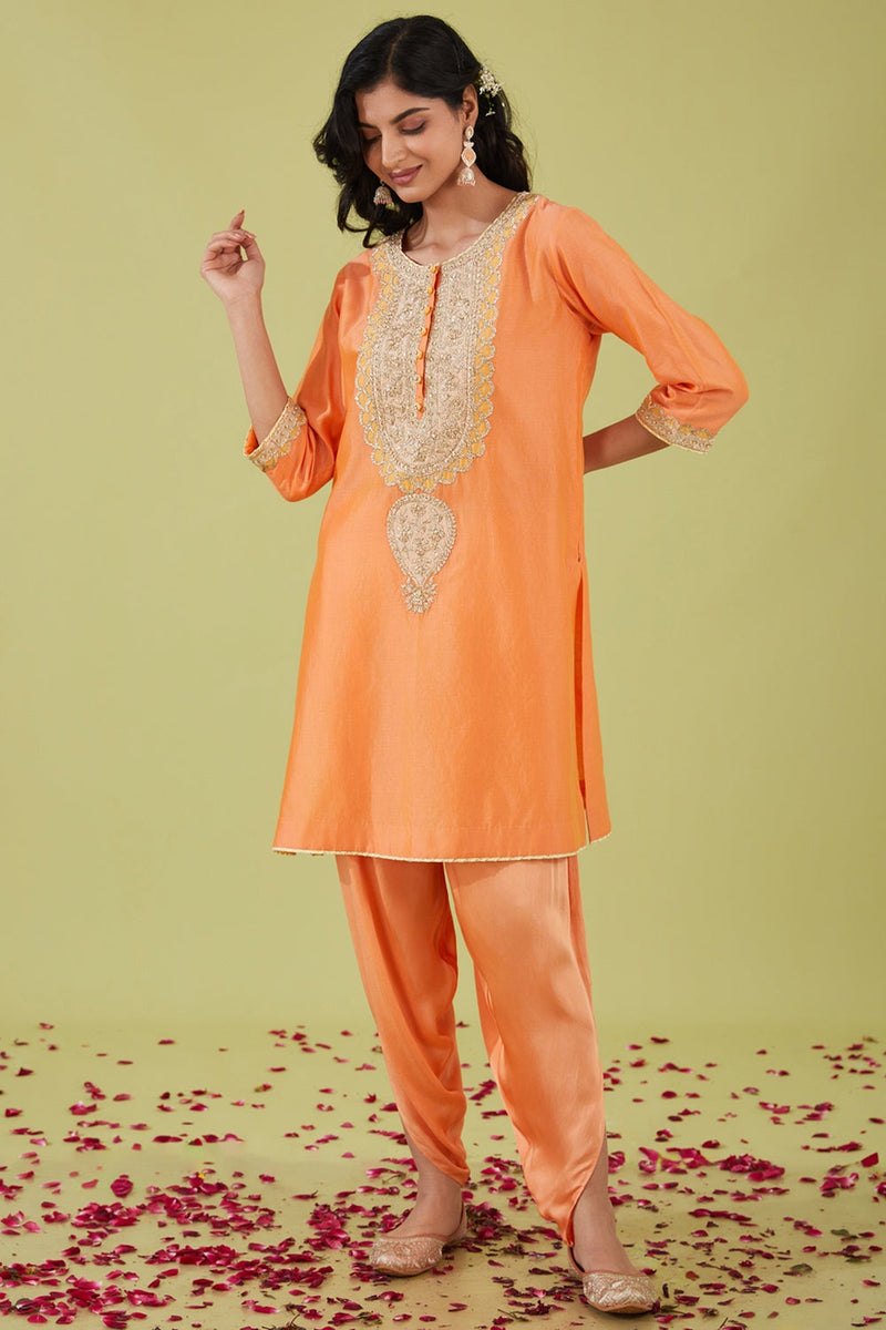 Peach Short Kurta With Pants