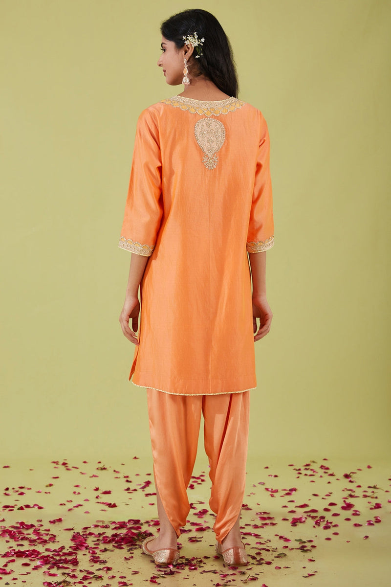 Peach Short Kurta With Pants