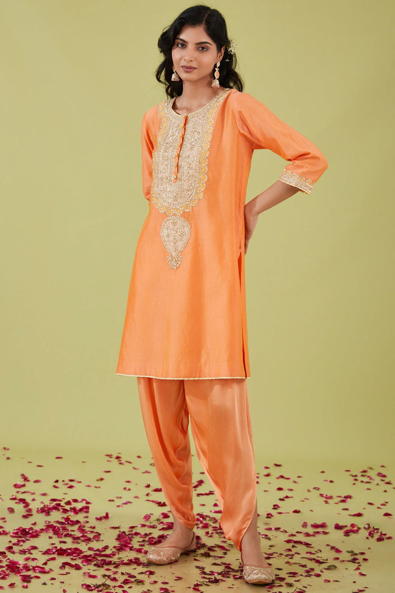 Peach Short Kurta With Pants