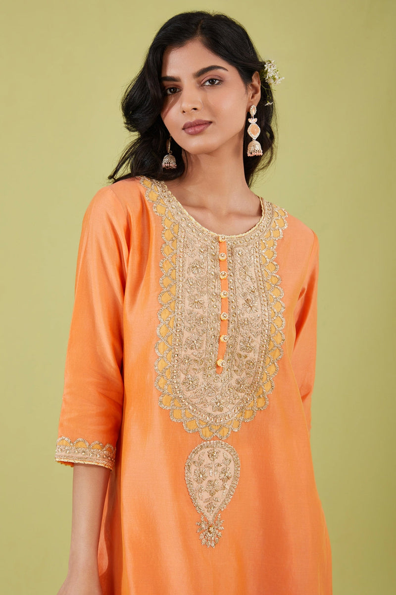 Peach Short Kurta With Pants