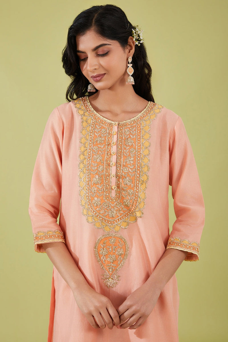 Pink Short Kurta With Pants