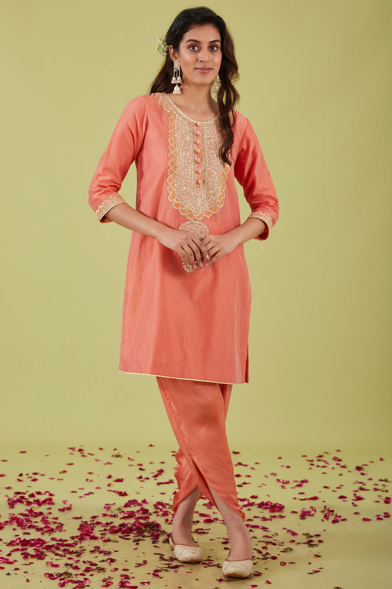 Rust Pink Short Kurta With Pants