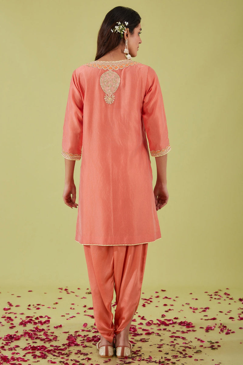 Rust Pink Short Kurta With Pants