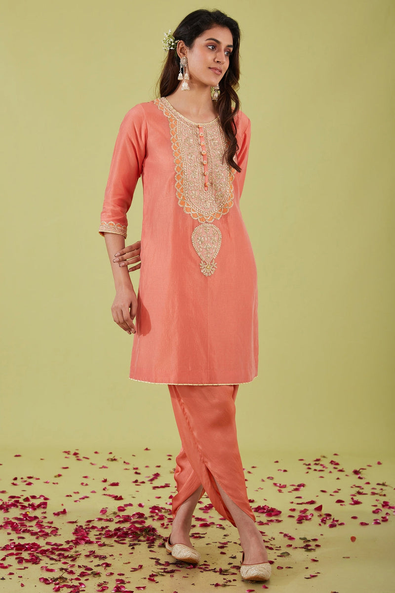 Rust Pink Short Kurta With Pants