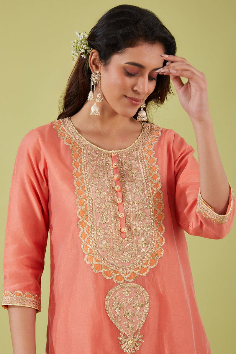 Rust Pink Short Kurta With Pants