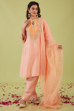 Pink Short Kalidar Kurta With Salwar And Pink Dupatta