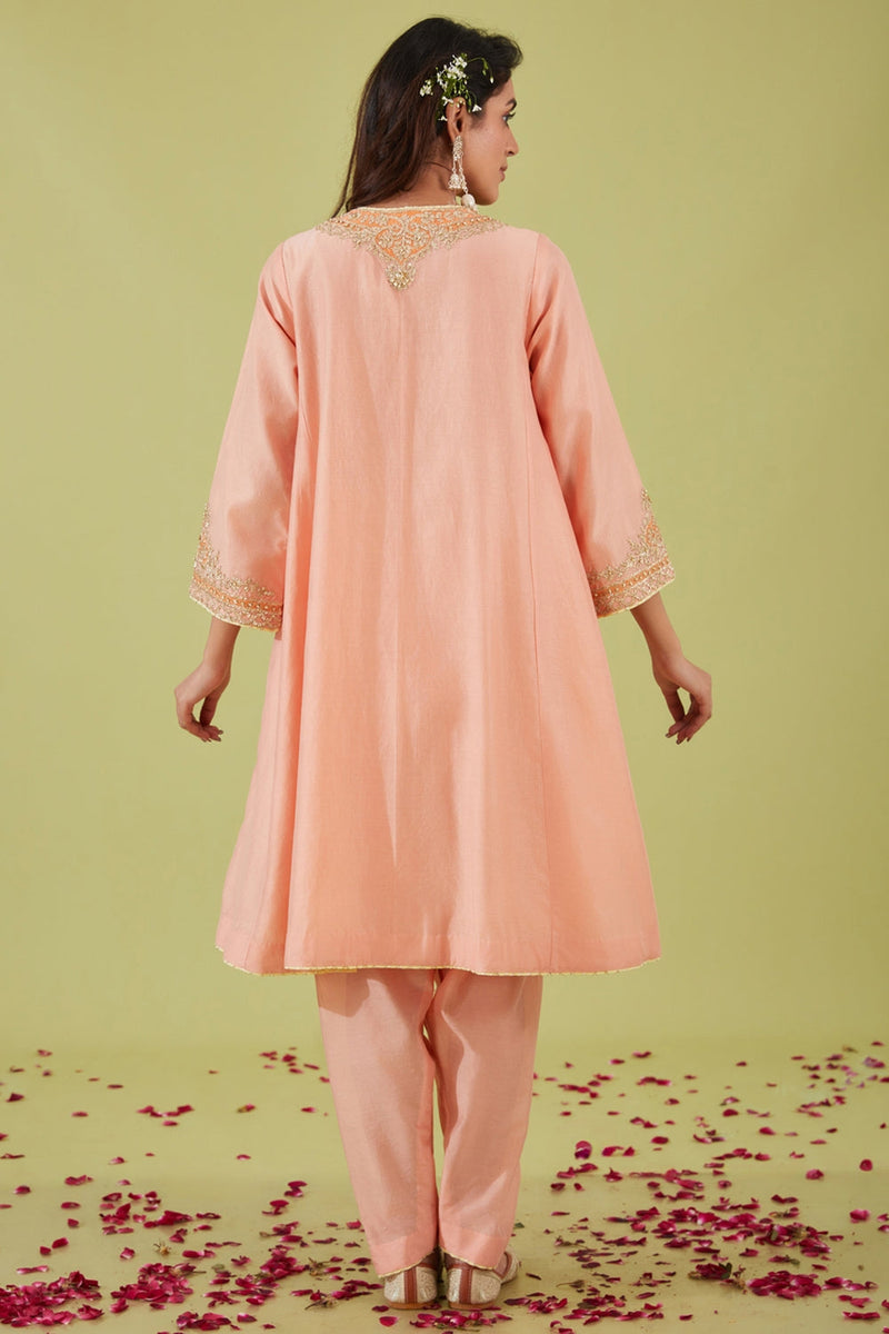 Pink Short Kalidar Kurta With Salwar And Pink Dupatta