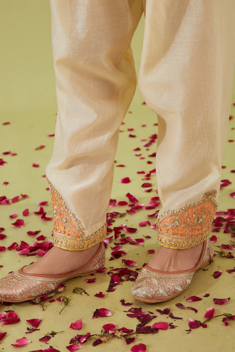 White Long Kurta With Salwar And Peach Dupatta