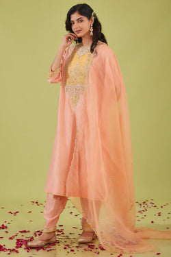 Pink Long Kurta With Salwar And Pink Dupatta