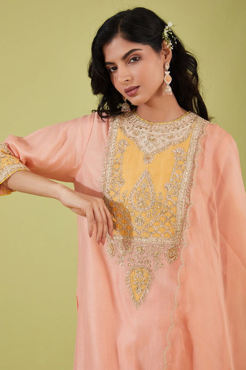 Pink Long Kurta With Salwar And Pink Dupatta