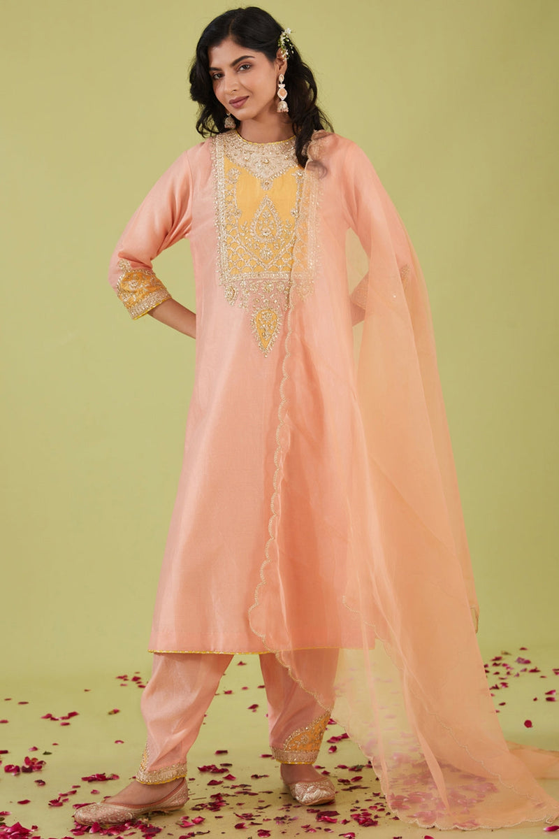 Pink Long Kurta With Salwar And Pink Dupatta