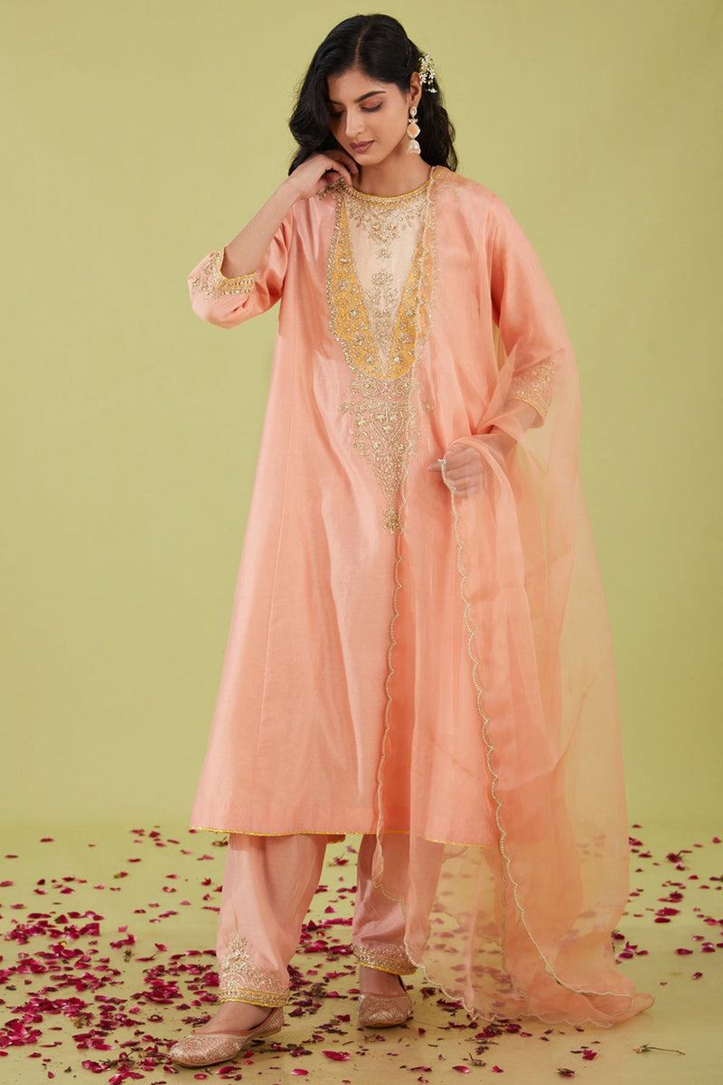 Pink Long Kalidar Kurta With Salwar And Pink Dupatta