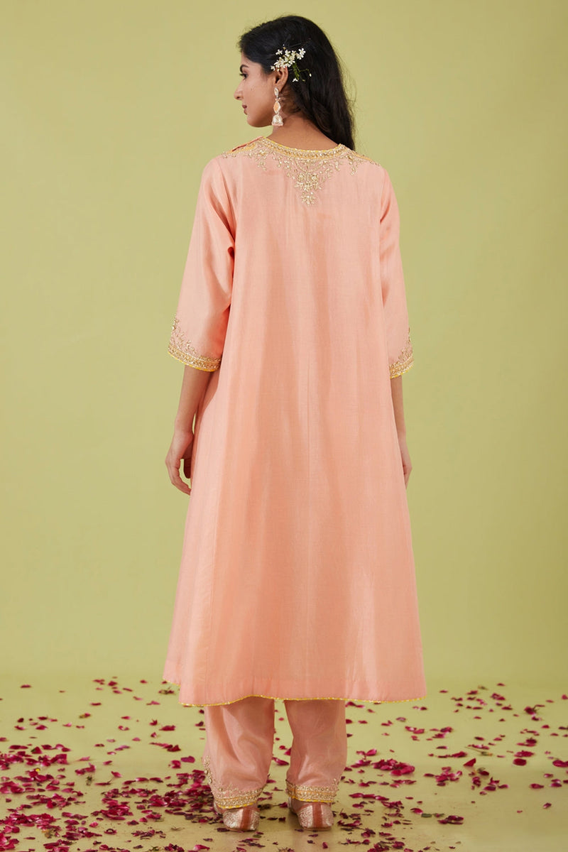 Pink Long Kalidar Kurta With Salwar And Pink Dupatta