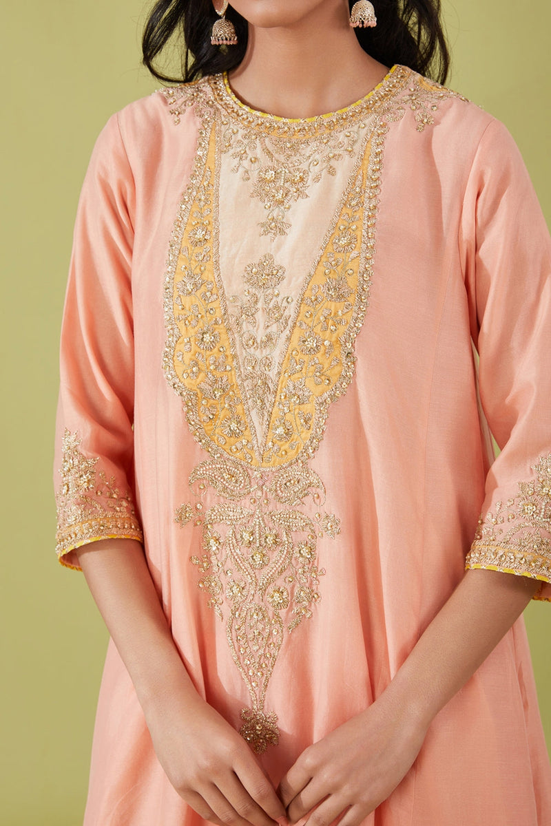 Pink Long Kalidar Kurta With Salwar And Pink Dupatta