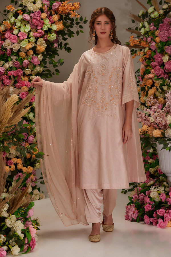 Peach White Kurta Set