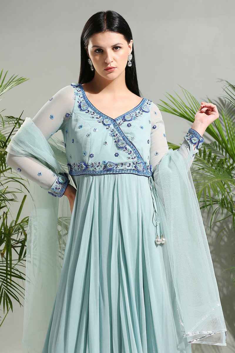 Dusty Blue Anarkali Set